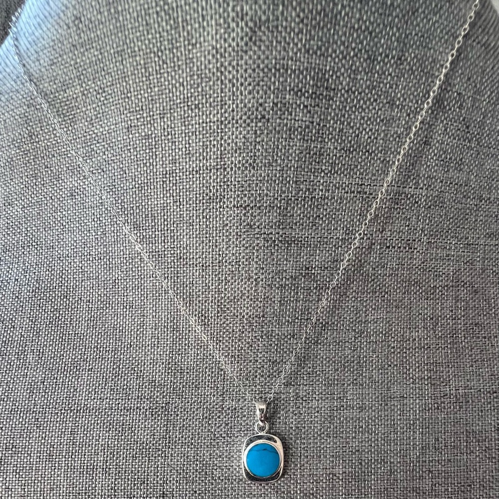 SU Thailand Necklace Blue Turquoise 925 Sterling Silver Mod Modern Dainty 18”